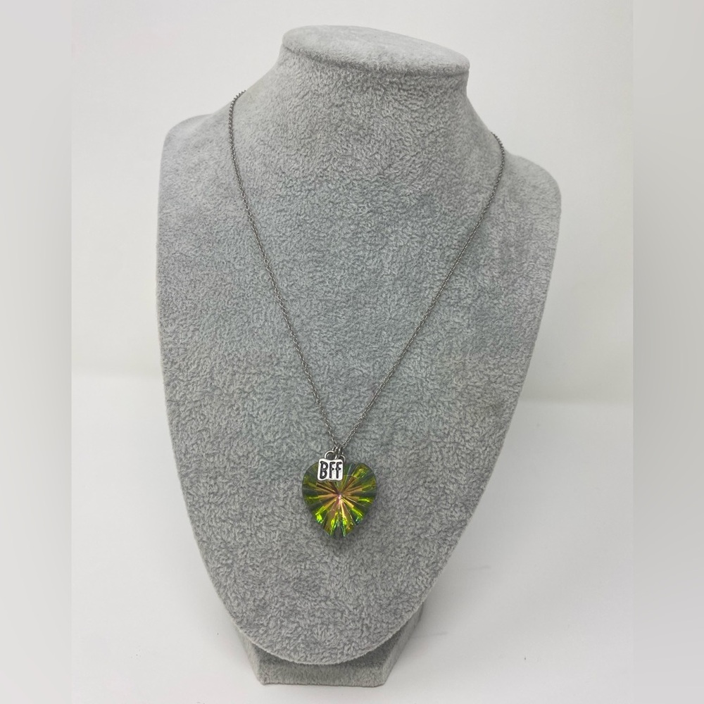 BFF Heart Pendant Necklace - Green and Silver